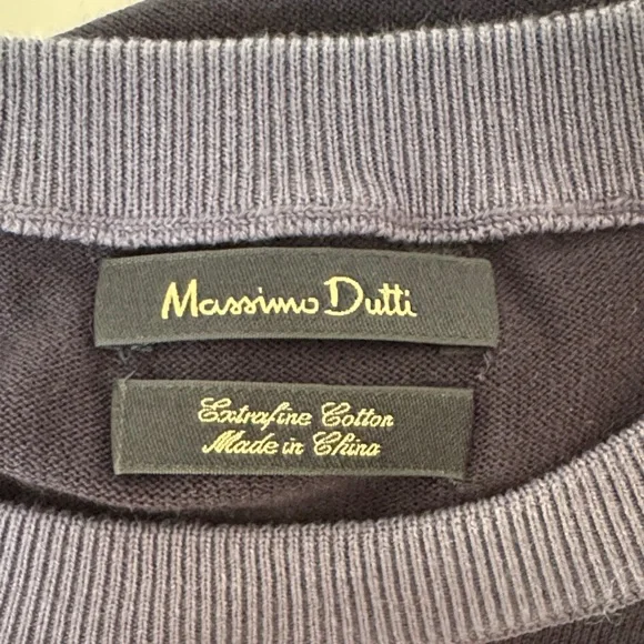 Men’s Massimo Dutti Dark Blue Sweater Tee with Yellow Accents and Gray Trim - Picture 5 of 6